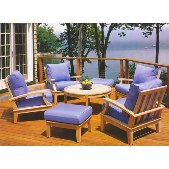 WholesaleTeak Outdoor Patio Grade-A Teak Wood 7 Piece Teak Sofa Set - 4 Lounge Chairs, 2 Ottomans and 35" Round Coffee Table -Furniture only --Somer Collection #WMSSSA7