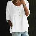thumbnail image 4 of Feancey Linen Blouses for Women 3/4 Sleeve Dressy Casual Tops Solid Color Loose Beach Shirts Summer Vacation Clothes White XXL, 4 of 7