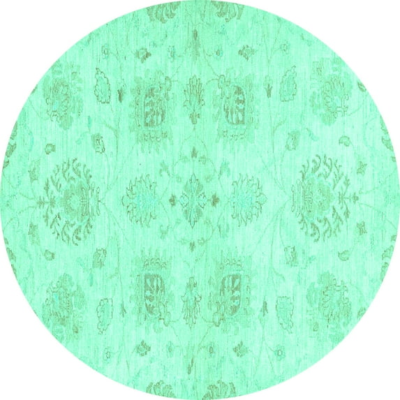 Ahgly Company Machine Washable Indoor Round Abstract Turquoise Blue Modern Area Rugs, 8' Round