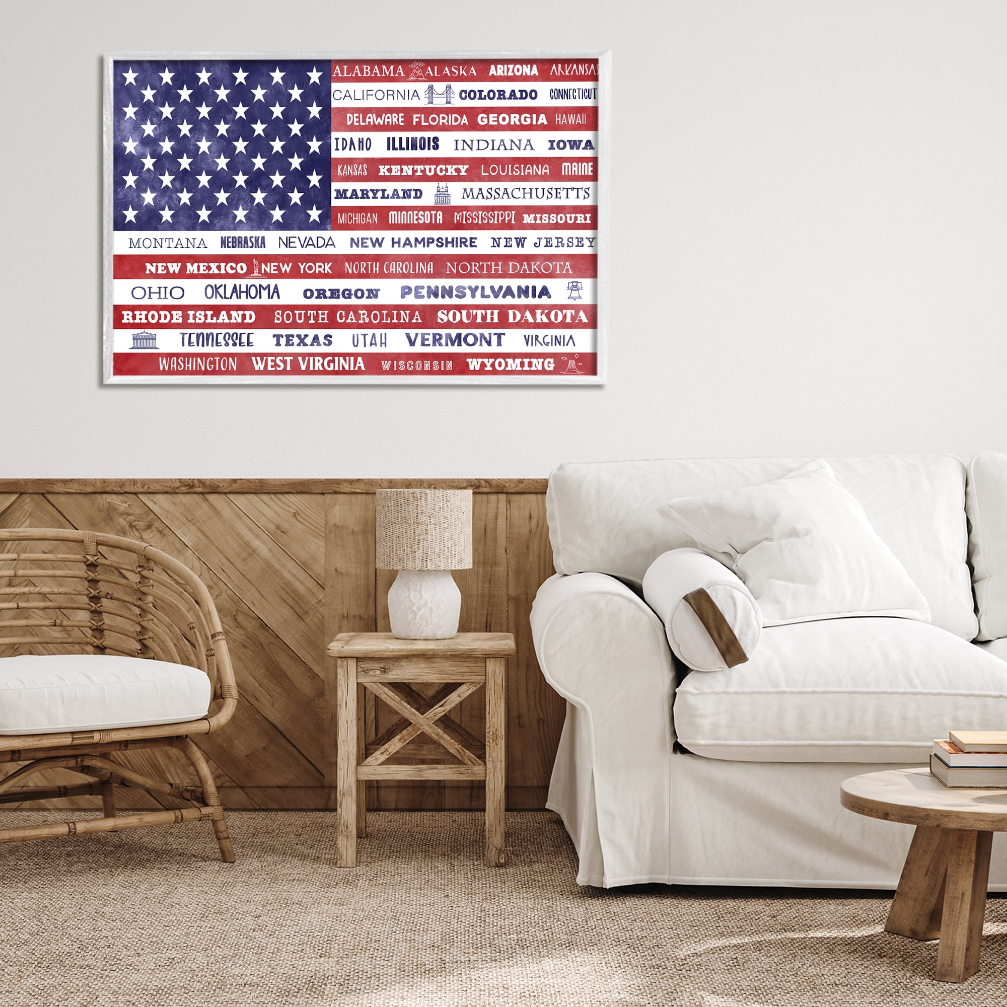 Stupell Industries States Of America Flag White Framed Giclee Art, design by Daniela Santiago