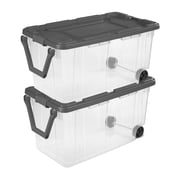 (2 pack) Sterilite 160 Quart Extra-Large Wheeled Storage Bin, Clear Storage Container with Latch Lid and Pull Handle, Durable, Dark Gray