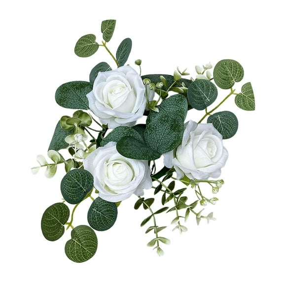 Anillos de vela, coronas florales artificiales, hojas de eucalipto, velas, coronas, corona de velas verdes para decoración de sala de estar Blanco