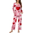 thumbnail image 2 of CZHJS Valentine's Day Long Sleeve Festival Party Holiday Loungewear Womens Pajamas for Women Set Plus Size Matching Outfits Pajama Wide Leg Pants and Scoop Neck Shirts Sets&nbsp; 2 Piece Pj Sets, 2 of 7