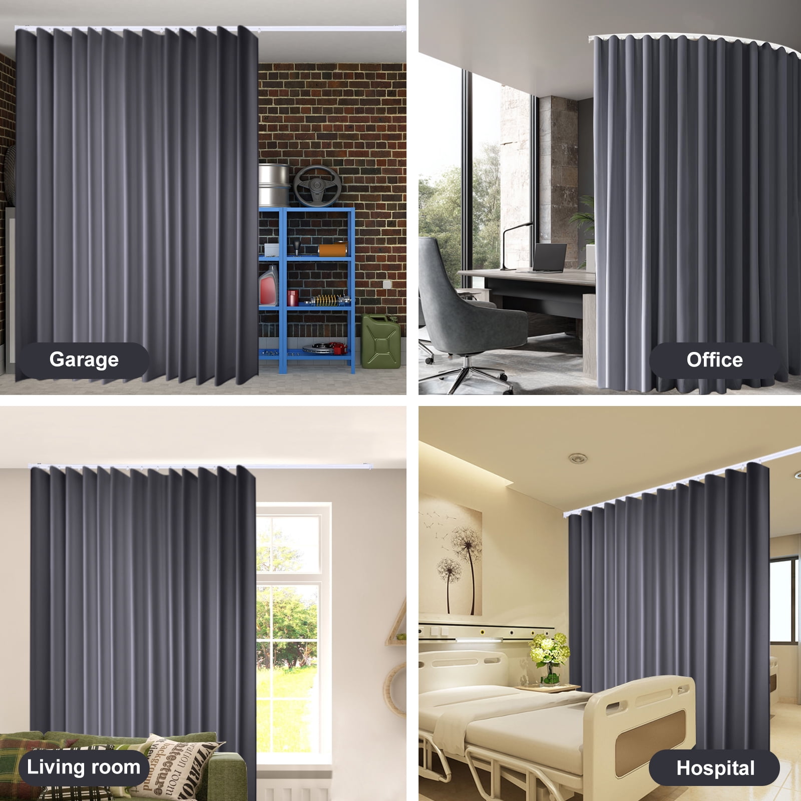 CBSRORO Room Divider Blackout Curtains with Ceiling Mounted Curtain Track Set,1 Panel Gray Divider Curtain and White Flexible Curtain Track for Room Separation