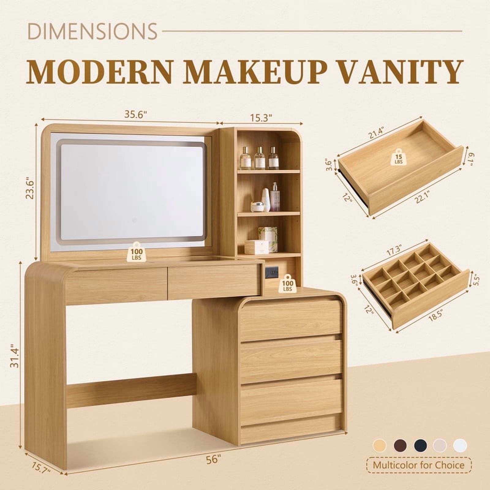 Aitjunz Modern Glass Top Vanity Desk with LED Mirror photo 2