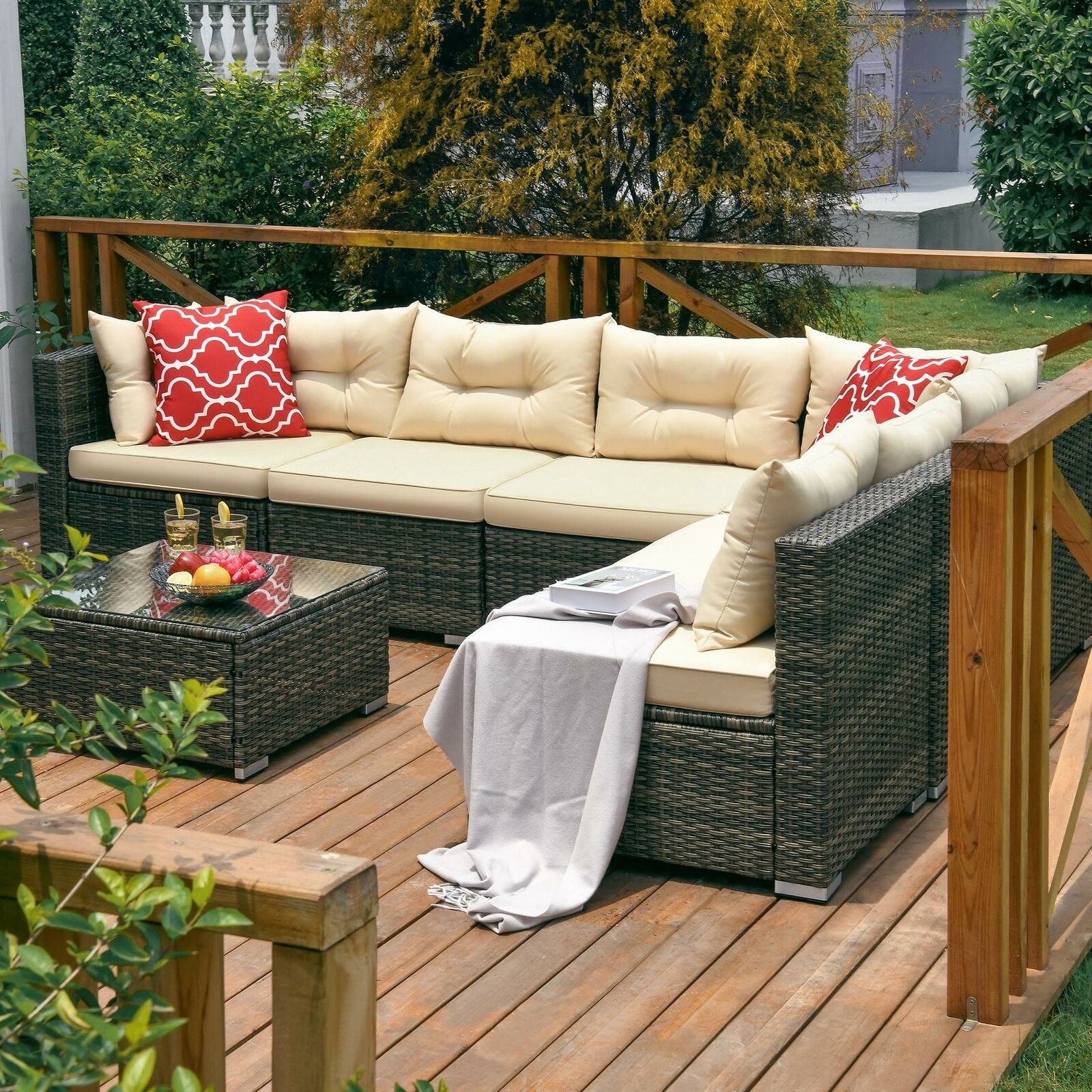 DWVO Outdoor Sectionals Patio Sofa Set, 7 Piece Rattan Conversation Set