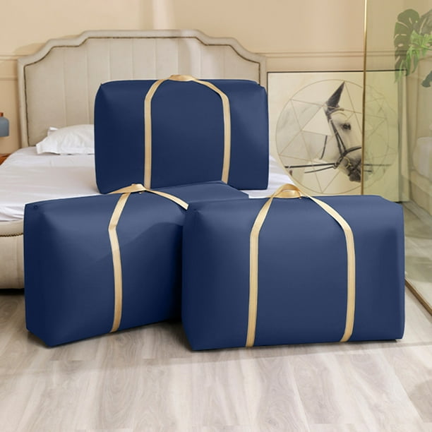 Bolsa de Almacenamiento Grande de Tela No Tejida con Cordón: Multiusos para Lavandería, Viajes y Organizador para Ropa, Mantas, Edredones y Equipaje (Azul Marino, 3 Tamaños)