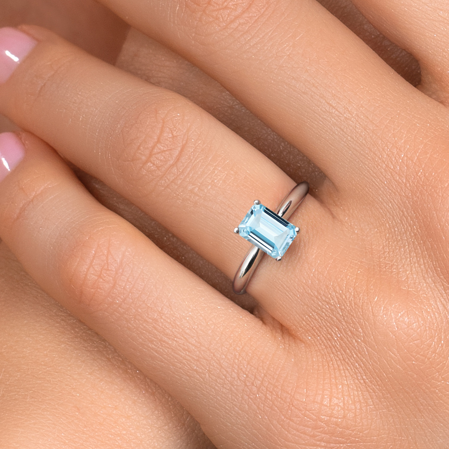 Gem Stone King 14K White Gold Sky Blue Aquamarine Solitaire Engagement Ring for Women | 1.40 Cttw | Octagon 8X6MM | Gemstone March Birthstone | Size 7