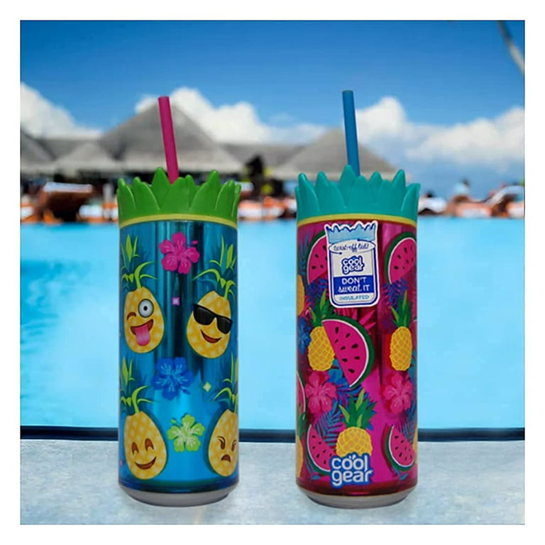 Cool Gear Pineapple Cups Beach Tumbler with Straw Insulated 16 oz Tumbler Cups with Lids and Straws for Adults and Kids for Pool Luau Hawaiian