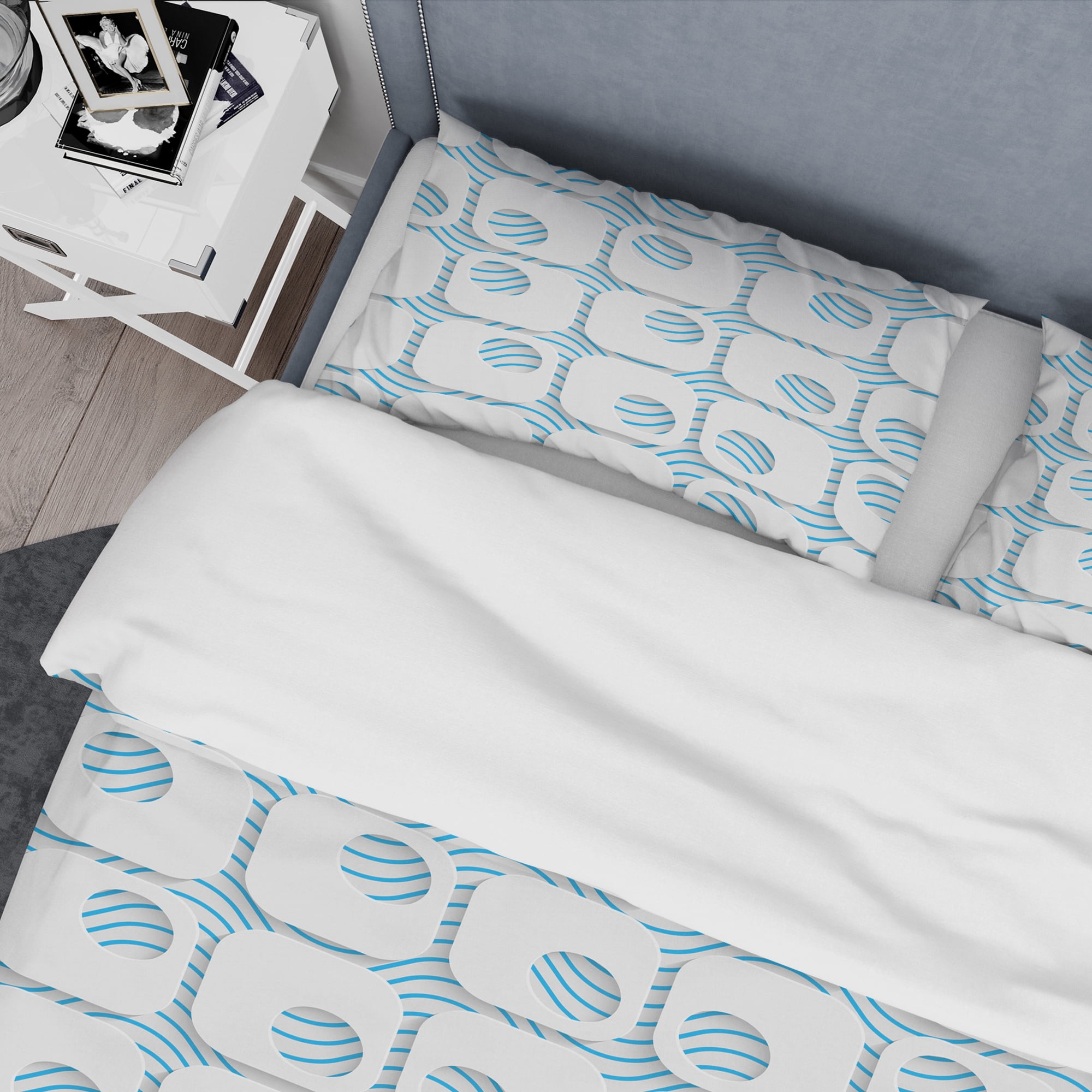 Designart '3D White And Blue Pattern III' Mid-Century Modern Duvet Cover Set