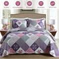 ComfortLiving 3 Piece Purple Quilted Bedspread Set King Size Floral