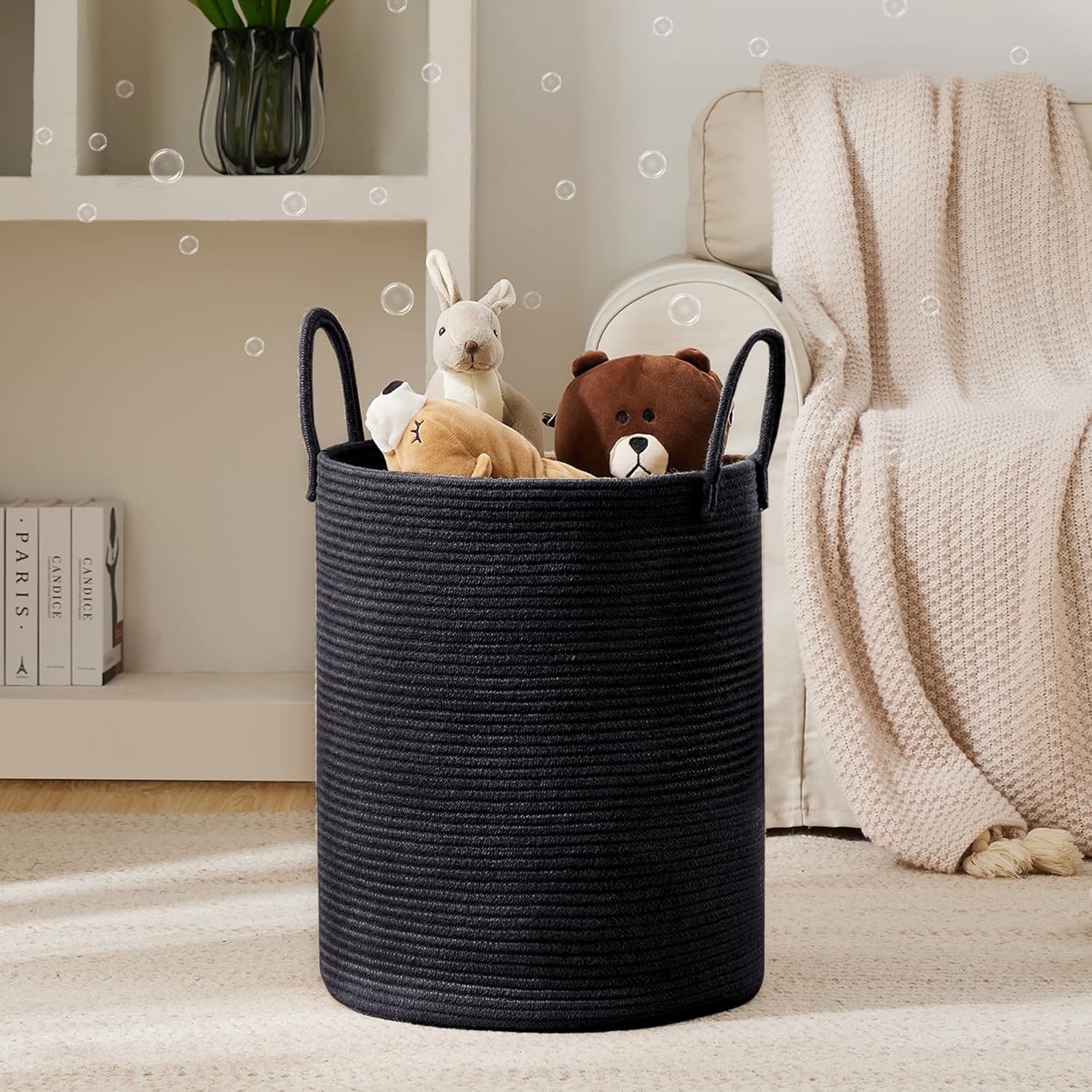 YOUDENOVA Laundry Hamper Basket, Woven 58L Tall Laundry Basket for Blanket Organizer- Nursery Hamper for Bedroom And Bathroom Storage