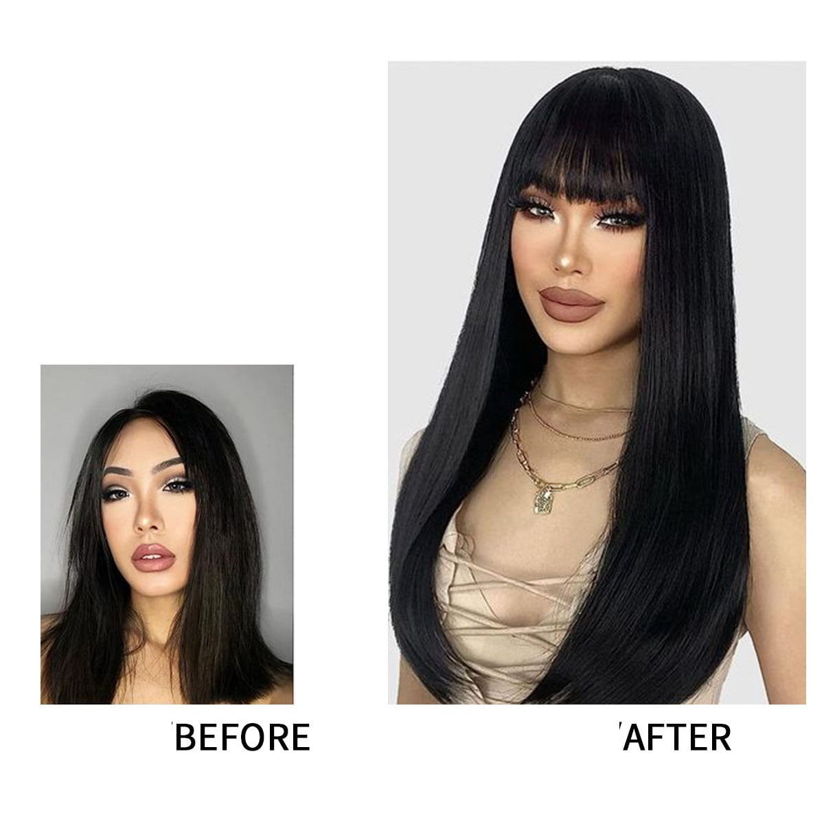 European and American style long straight hair with bangs wig, high temperature silk full head wig, fashionable inward curl hairstyle G924