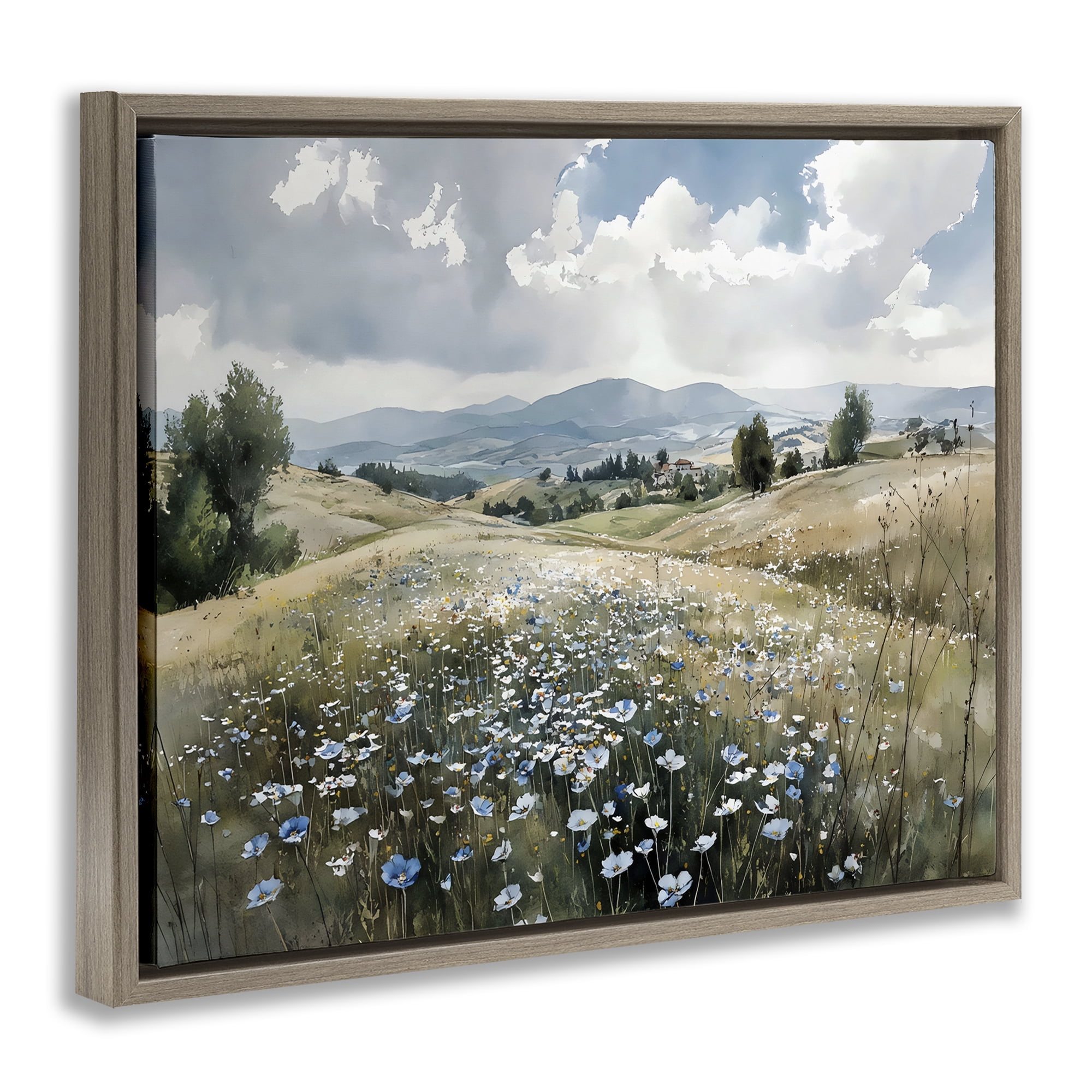 Stupell Industries Poppy Blues Across Meadow Brown Framed Floater Canvas Wall Art, design by Franklyn Gregory