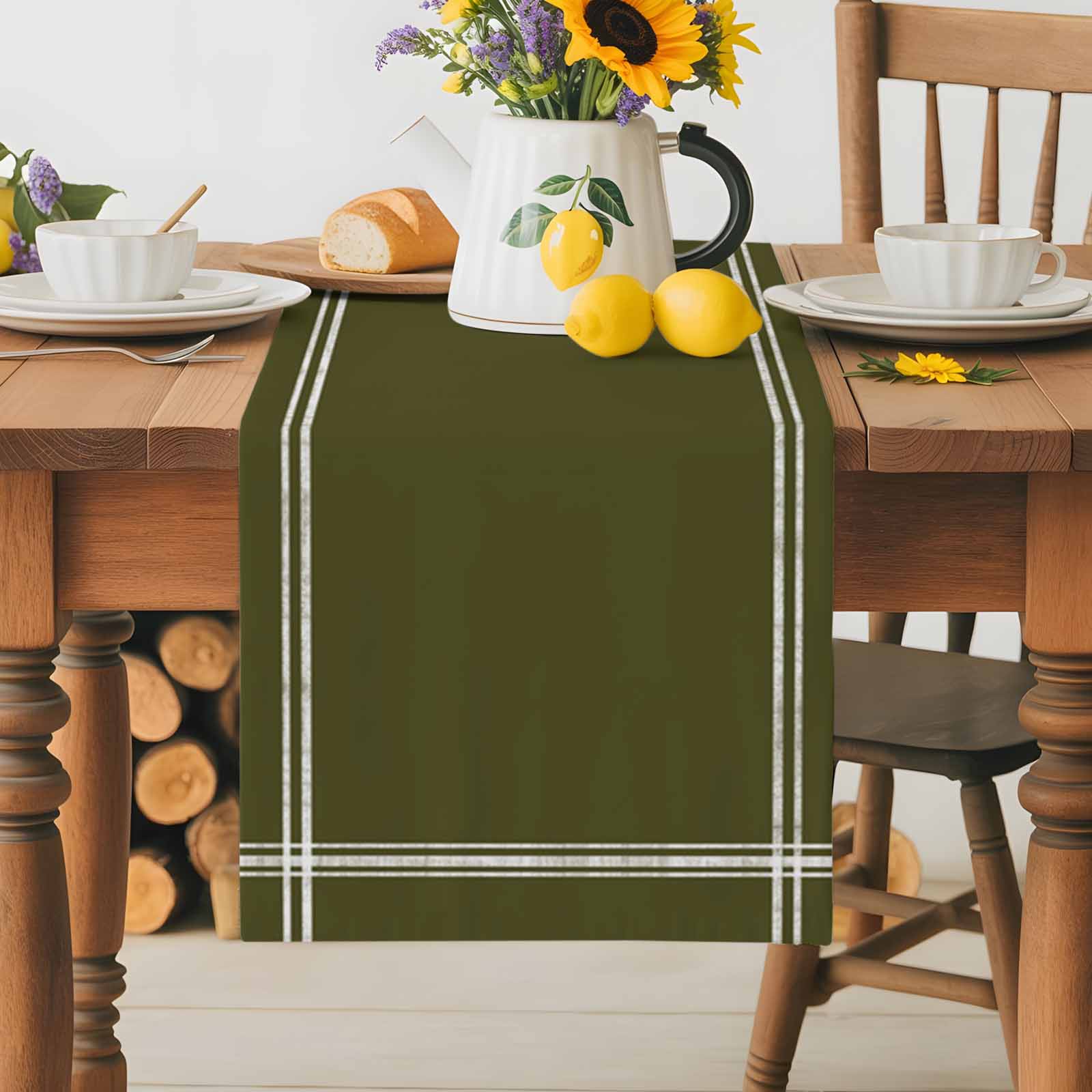 Table Runner Green Solid Color Table Decoration for Kitchen Dinning Dark Olive Table Decoration for Indoor Outdoor Party Wedding Decor 13x90 Inch