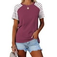 thumbnail image 2 of MIUOWANP Women's T-shirt Tops Clearance Sale Striped Print Loose Breathable Round Neck Shirt Under $10 Size XL(10)Wine, 2 of 3