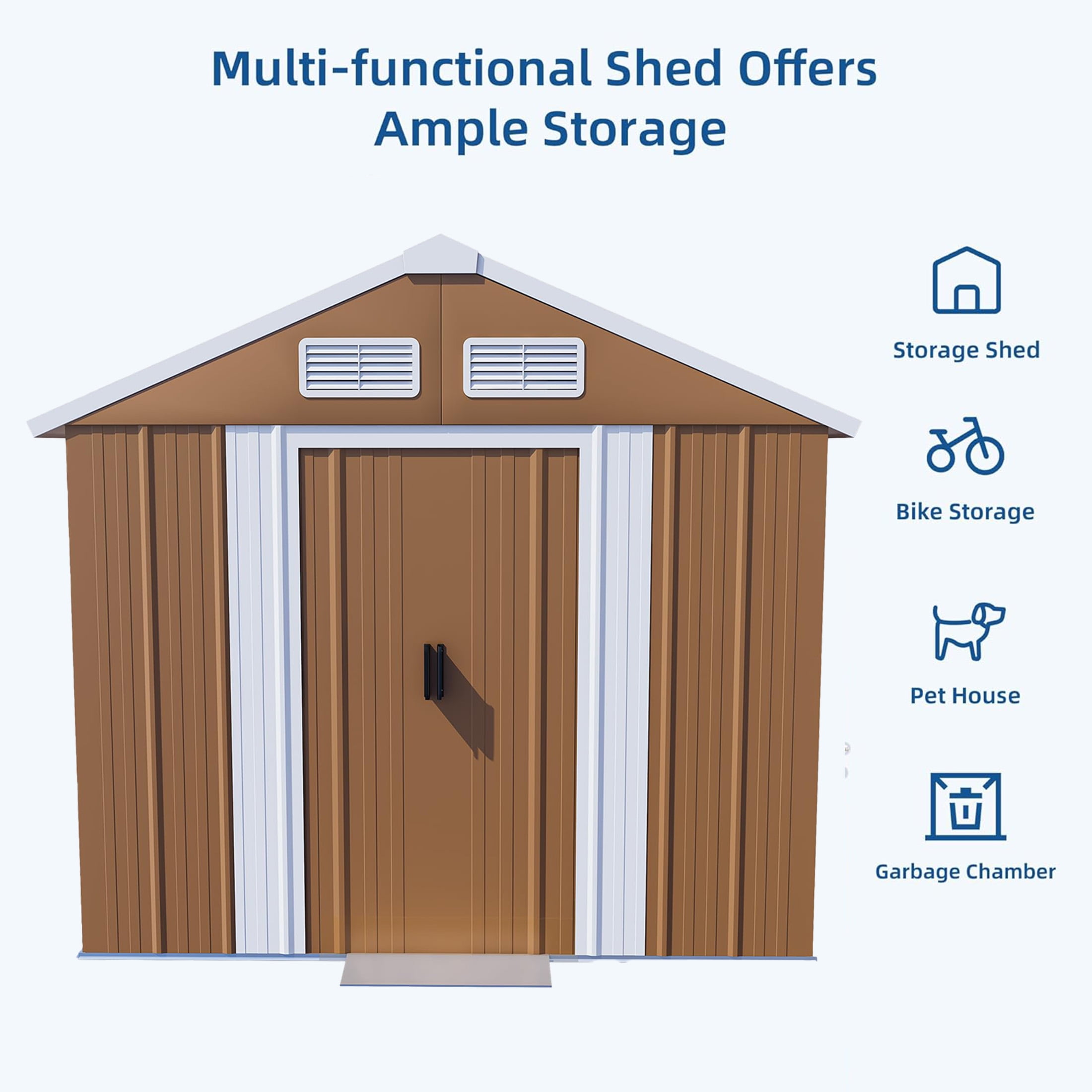 6*4 FT Outdoor Storage Shed with Windows, Metal Garden Tool Shed with Lockable Door & Ventilation, outside storage for Backyard, Lawn, Patio,Yard, bike,Brown