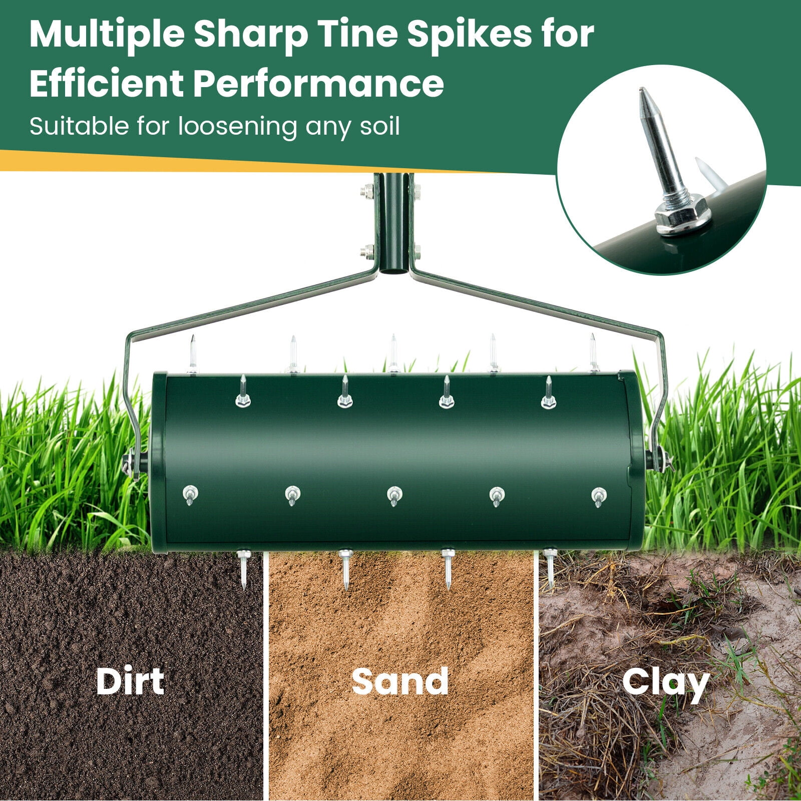 Amijoy 18" Manual Lawn Aerator Heavy Duty Rolling Push Grass Aeration Tool with Handle