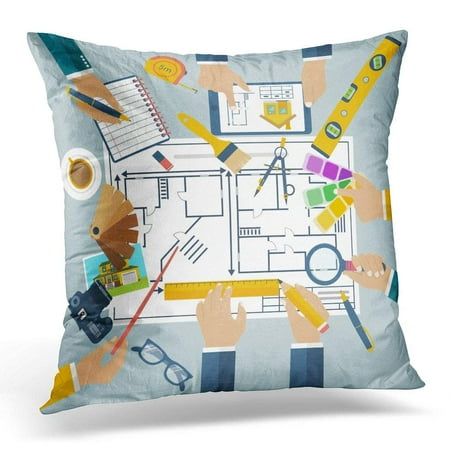 ARHOME Team of People Working Together to Plan Repair Project Construction House Teamwork on Architectural Pillow Cover 16x16 Inches Throw Pillow Case Cushion (Best Architectural Plans Houses)