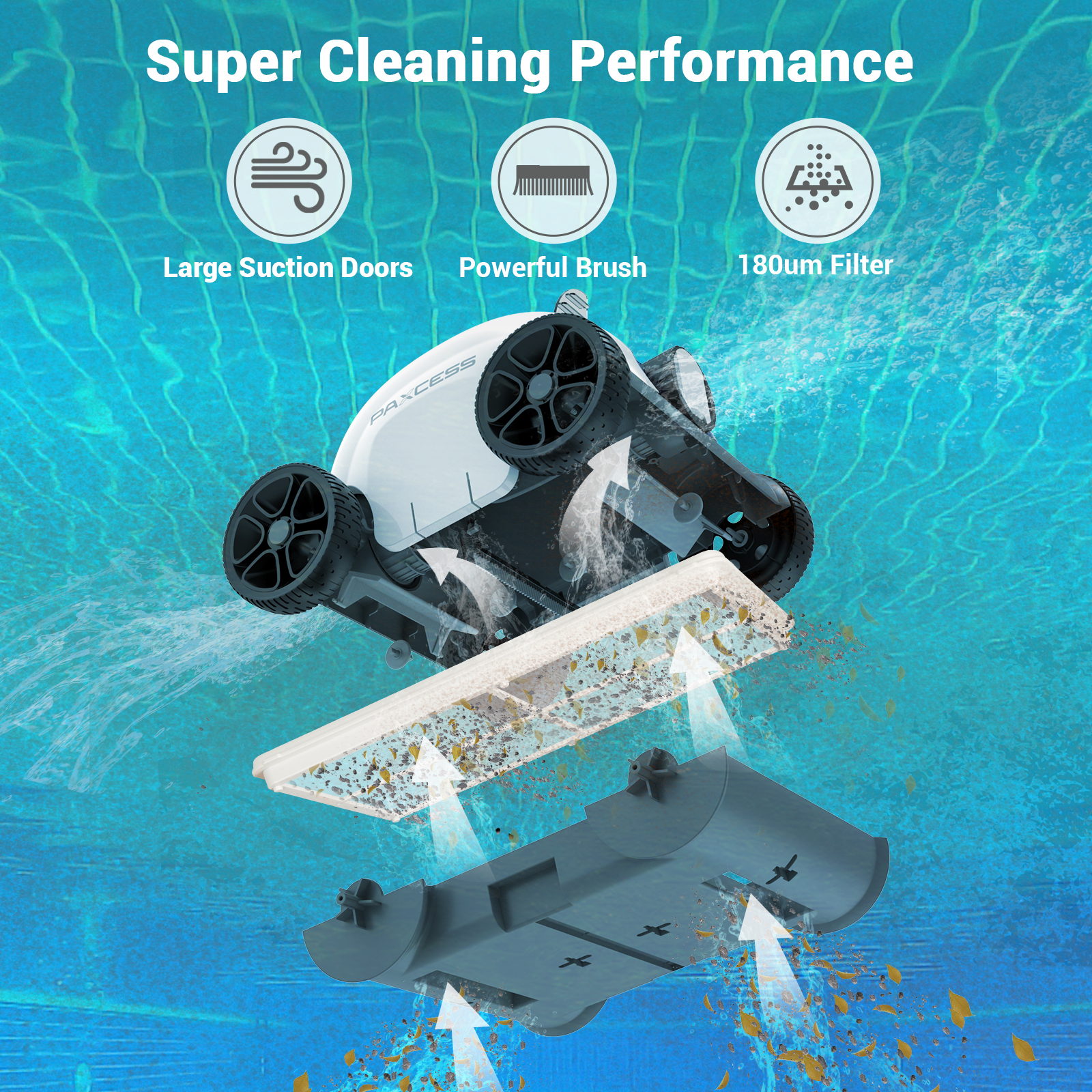 Paxcess Cordless Automatic Robotic Pool Cleaner for in-Ground and Above Ground Swimming Pool - image 3 of 7
