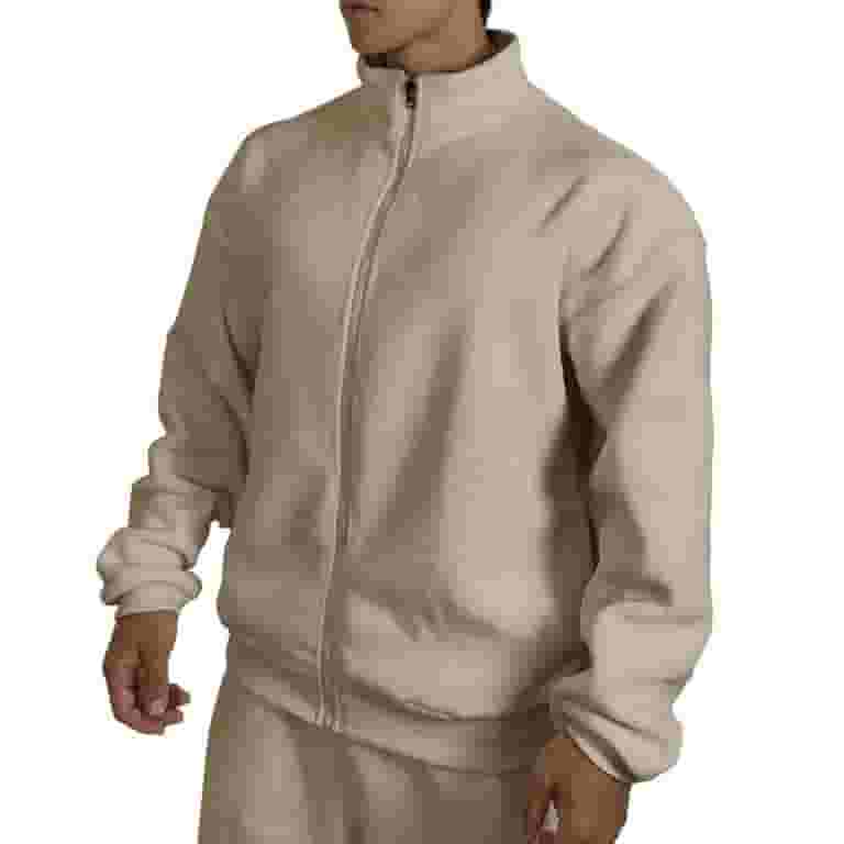 【AAKE】RIBBED SOFT FLEECE ZIP-UP LLIMED Zip Up Sweatshirt Men No Hood Standing Collar Men's