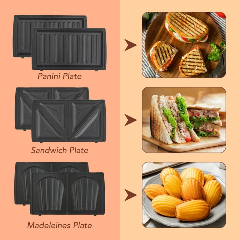 Waffle Maker Uarter 6-in-1 Electric Sandwich And Waffles Maker - Technical View