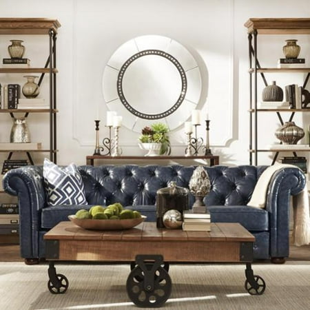 Signal Hills Knightsbridge Navy Blue Bonded Leather Tufted Scroll Signal Hills Knightsbridge Navy Blue Bonded Leather Tufted Scroll Arm Chesterfield Seating Loveseat And Sofa