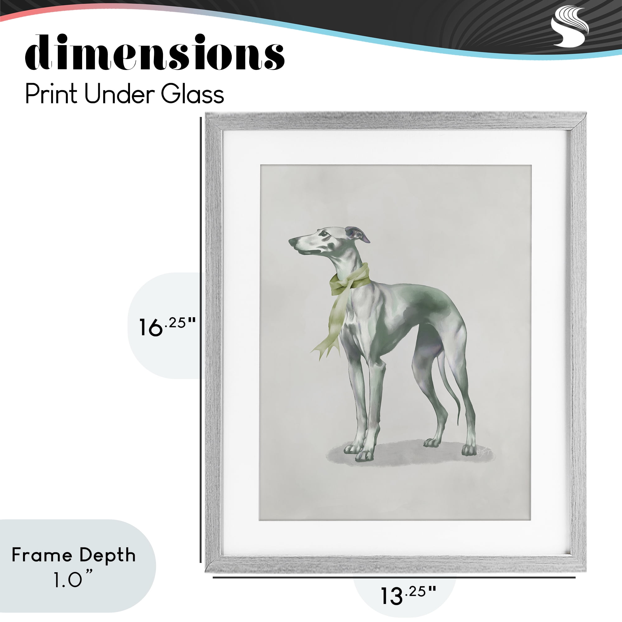Stupell Industries Graceful Dog & Ribbon Gray Framed Print Under Glass, design by Elizabeth Medley