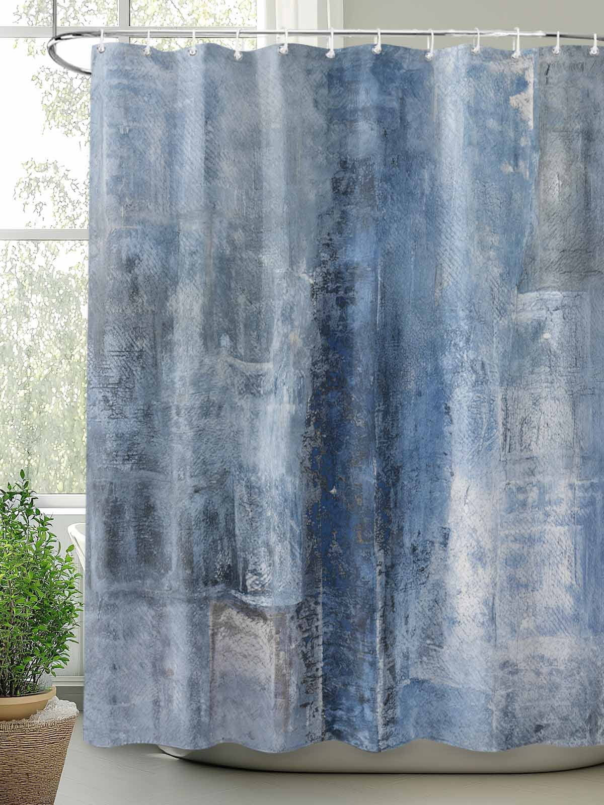 Blue Oil Painting Bathroom Curtain 78 Inch Shower Curtain with Hooks, Modern Abstract Graffiti Street Art Waterproof Polyester Bath Curtain Washable Bathtub Curtain 36''x 78''