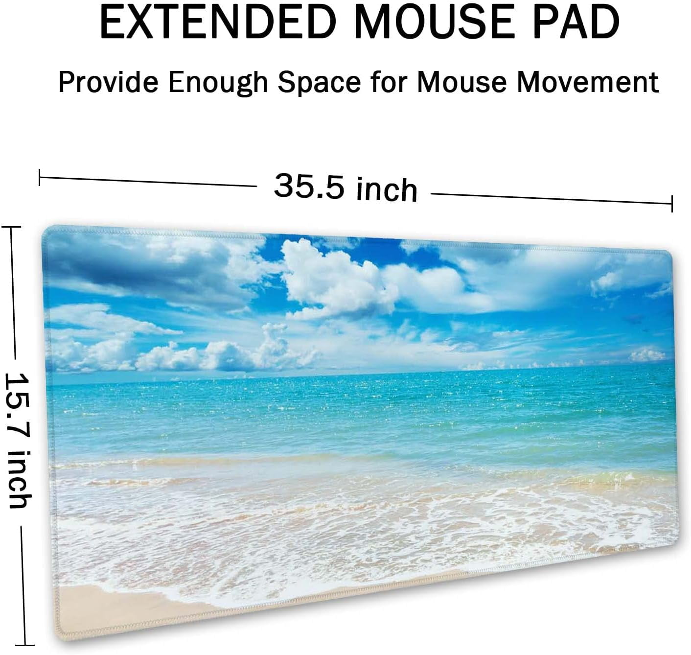 Gaming Mouse Pad, Extended Mouse Pad, 35.4x15.7inch XXL Large Big Computer Keyboard Mouse Mat Desk Pad with Non-Slip Base and Stitched Edge for Home Office Gaming Work, Beaches Sunny Day