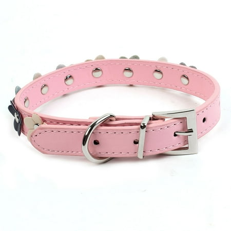 Unique Bargains Single Prong Buckle Flower Ornament Neck Pet Dog Collar Belt Pink Size S