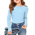 thumbnail image 5 of UngA Girls Long Sleeve Shirts Teen Kids Crew Neck Fitted Solid Color Basic Tops Cute Soft Casual Undershirts (Light Blue,13-14 Years), 5 of 6