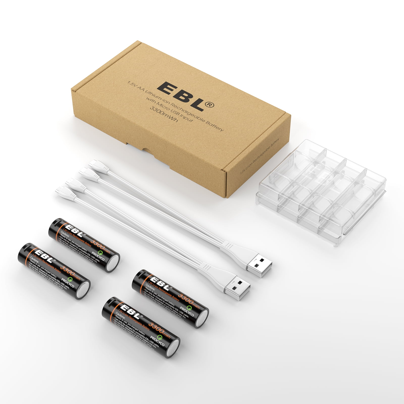 EBL Rechargeable AA Batteries (8-Pack), 3300mWh 1.5 Volts Lithium-Ion Batteries with Micro USB Cable