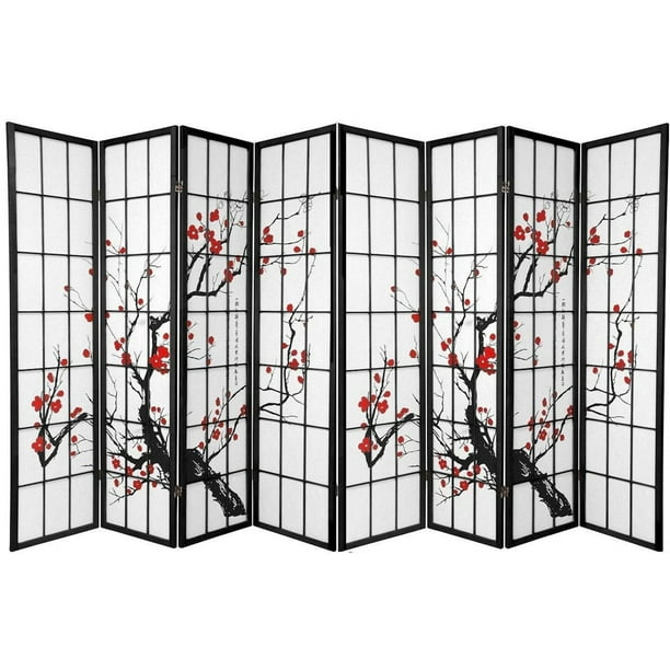 Legacy Decor Plum Blossom 8 Panel Room Divider, 71" Tall, Black