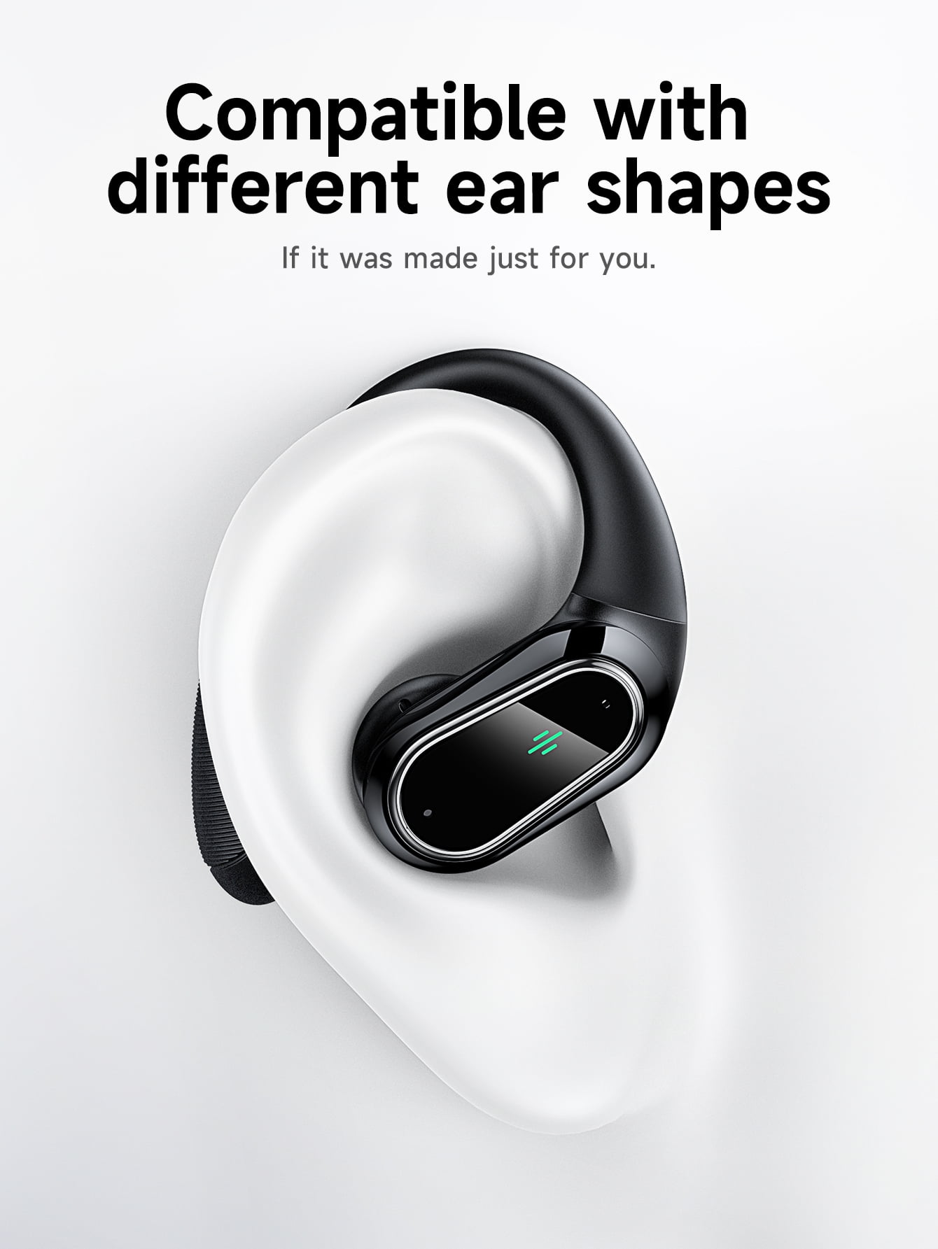 HOCO Open-Ear Bluetooth Earbuds with Smart Digital Power Display,500mAh Charging Case, Lightweight, Secure Fit for Sports