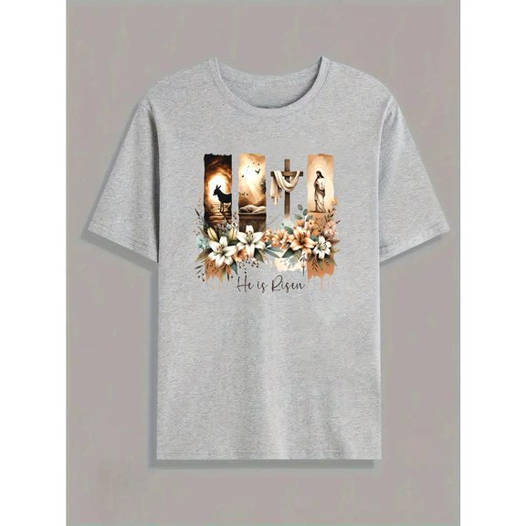 Resurrection Sunday Shirt - Inspirational "He Is Risen" Graphic Tee - Comfortable Cotton Easter Church Wear with Sacred Symbols