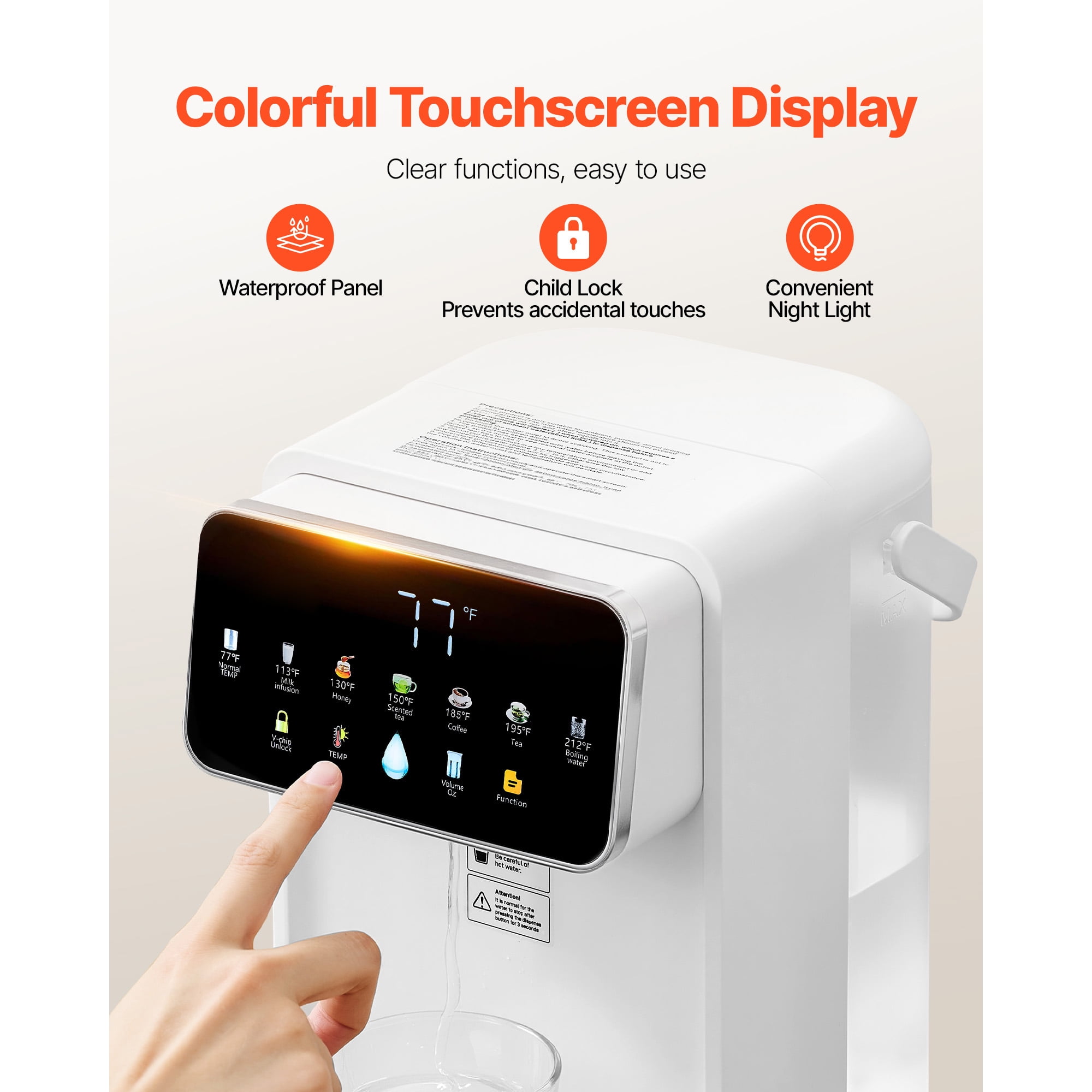 KFFKFF Countertop Instant Hot Water Dispenser with Adjustable Temperatures & Volumes, 118oz Detachable Tank, Rapid Heating, Touchscreen Control, and Child Safety Lock for Home Use