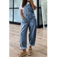 thumbnail image 2 of sicmoss Women's Blue Cotton Baggy Adjustable Strap Denim Bib Overalls Loose Wide Leg, 2 of 4