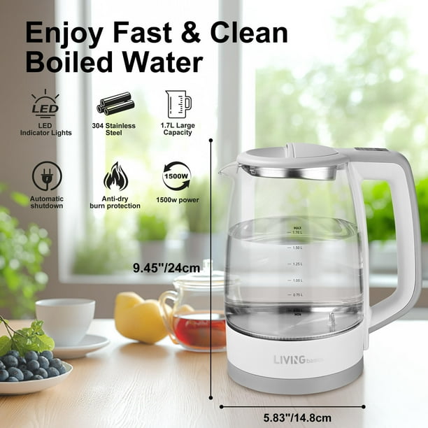 Bouilloire en verre 1,7 L noire avec éclairage et maintien chaud
