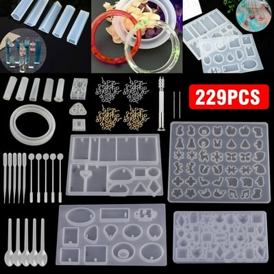 TSV Silicone Resin Molds, 229Pcs Silicone Casting Molds Tools Set for DIY Jewelry Craft Making, Contains Necklace Pendant Resin Molds, Earring Silicone Mold, Diamonds Mold, Bear Molds, Key Chain Molds