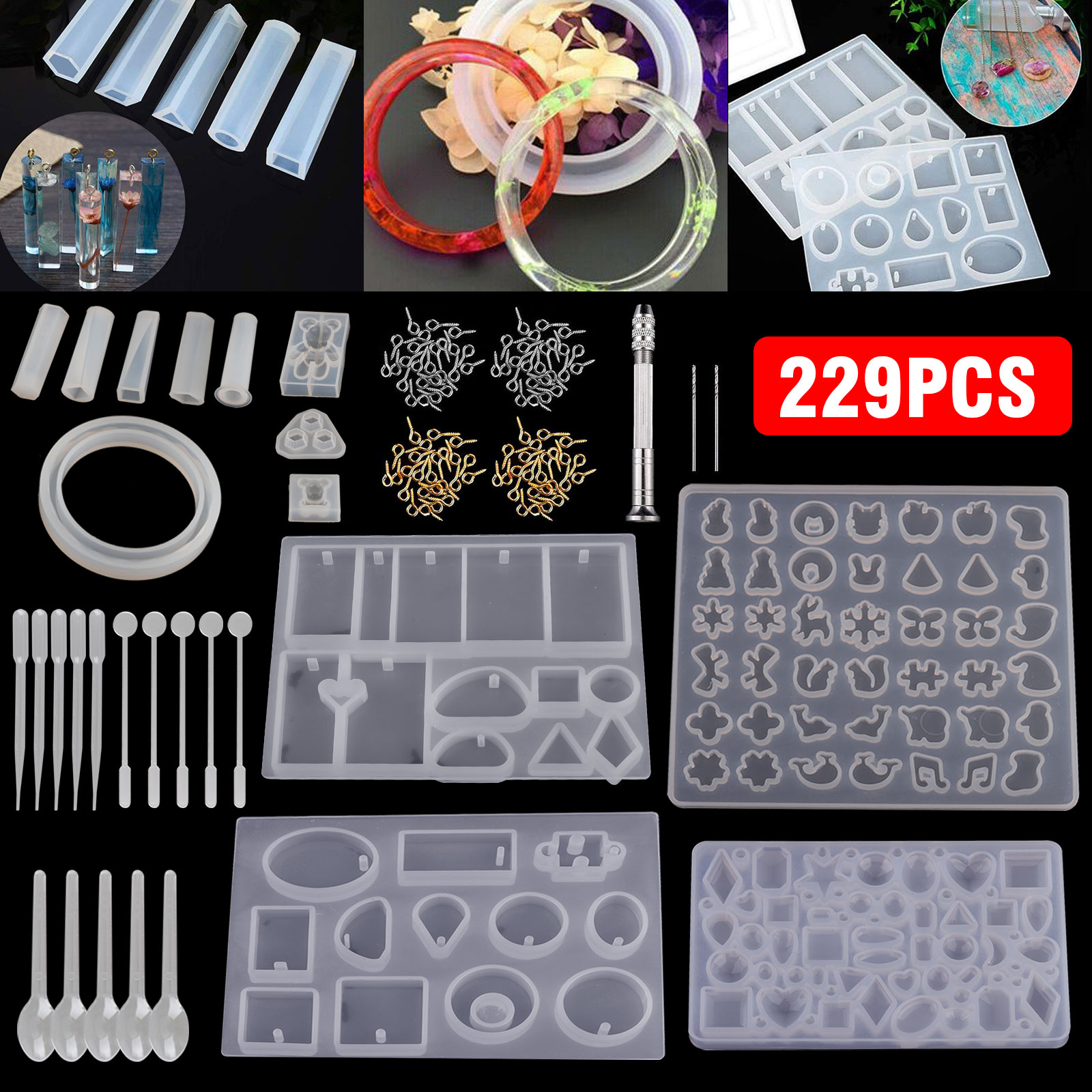 TSV Silicone Resin Molds, 229Pcs Silicone Casting Molds Tools Set for DIY Jewelr