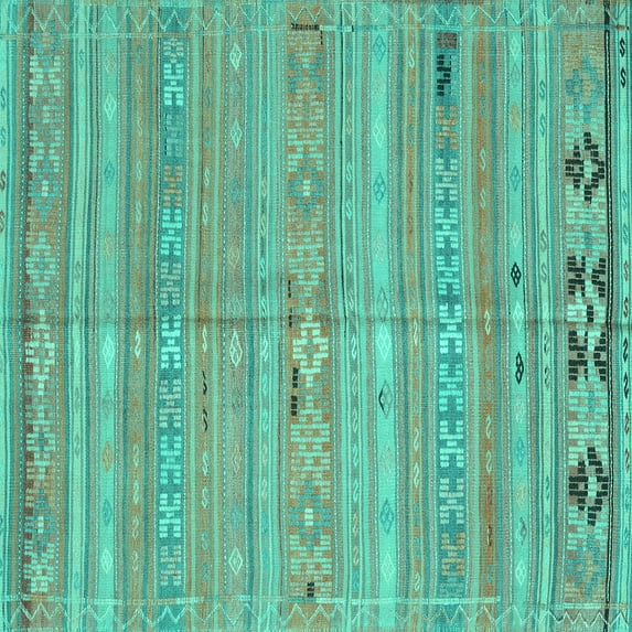 Ahgly Company Indoor Square Southwestern Turquoise Blue Country Area Rugs, 8' Square