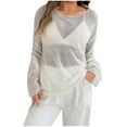 thumbnail image 3 of BADHUB Women's Sheer Long Sleeve Tops Casual See Through Mesh Blouse Lightweight Pullover Layer Shirt White L, 3 of 5
