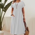 thumbnail image 2 of Avolia Plus Size Women Short Sleeve Dress with Pockets Pleats Round Neck Lightweight Casual Wear White XXXXL, 2 of 7
