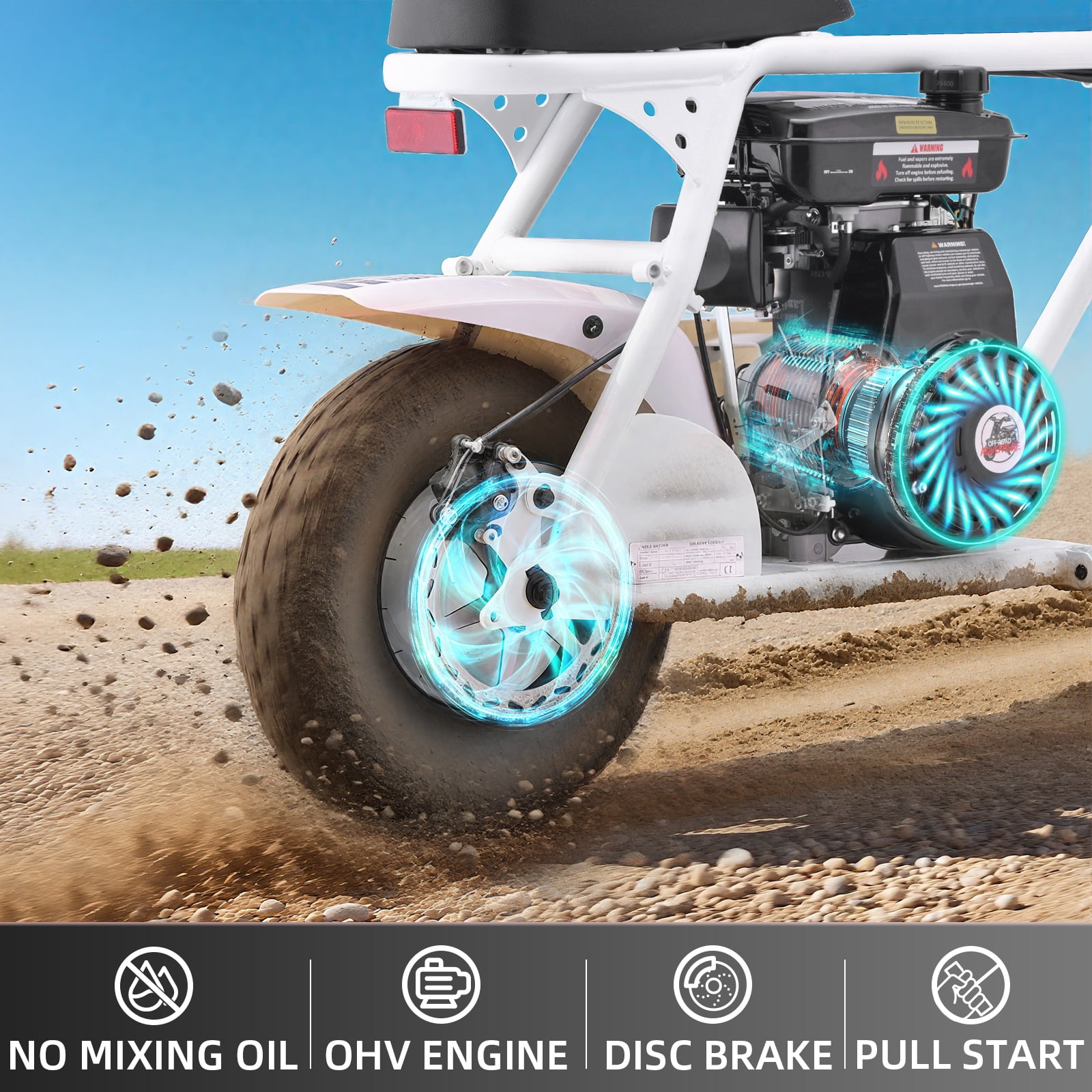 Aoemoe MB001 Gas Powered Mini Dirt Bike 99CC for Teens and Adults, 22MPH Off Road Motorcycle, Weight Support Up to 200 LBS - White