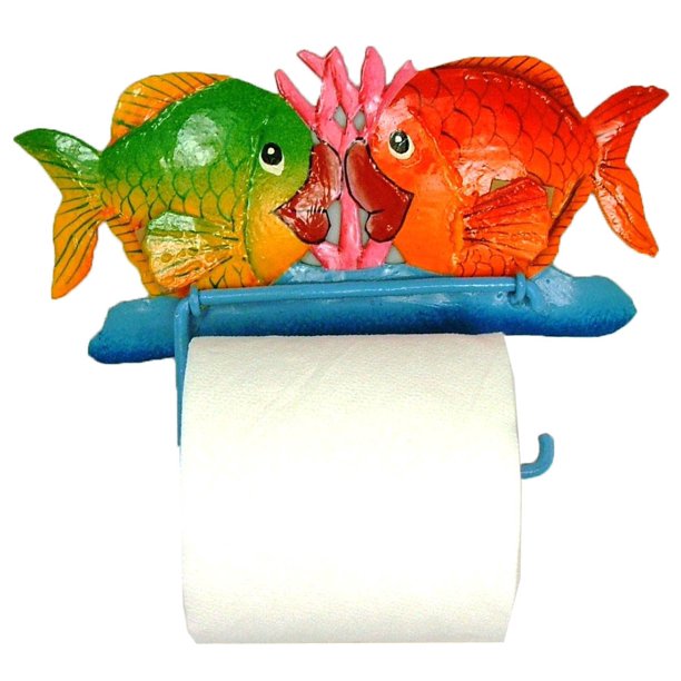 Kissing Fish Bath Toilet Paper TP Tissue Holder Haitian Metal Art
