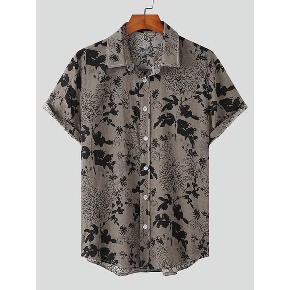 INCERUN Men's Cotton Linen Vintage Casual Ethnic Print Short Sleeve Shirts