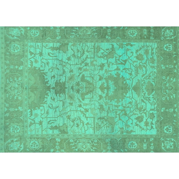 Ahgly Company Machine Washable Indoor Rectangle Oriental Turquoise Blue Traditional Area Rugs, 5' x 7'