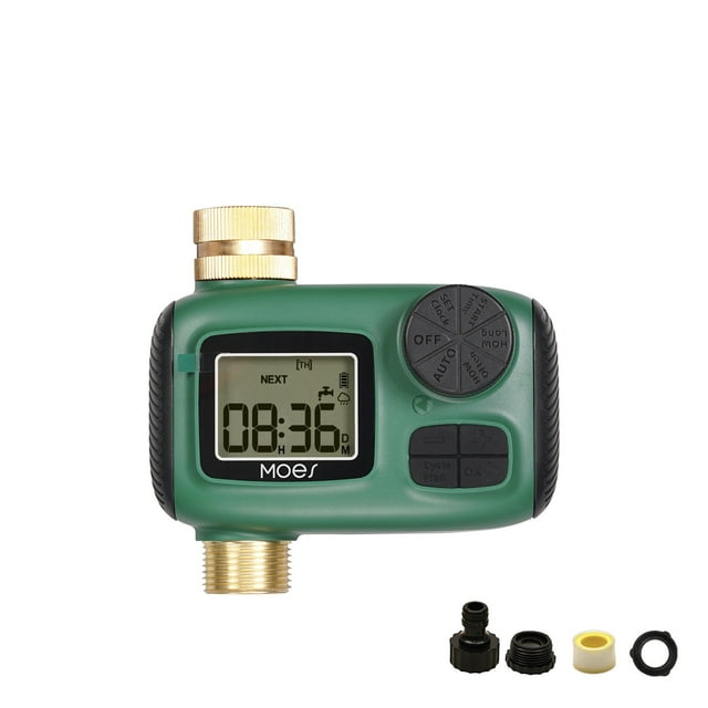 MOES 1-Zone Automatic Irrigation Timer with Durable Brass Inlet/Outlet, Smart Rain Delay (1-15 Days), Manual Watering Mode (0-120min), LCD Display & Child Lock - US Standard 3/4" Interface, IPX5
