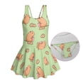 thumbnail image 6 of Uourmeti Playful Cartoon Capybara & Cookie Skirted One Piece Swimsuit - Soft Stretchy Quick Dry Swim Dress for Girls, Perfect for Beach & Pool, 6 of 8
